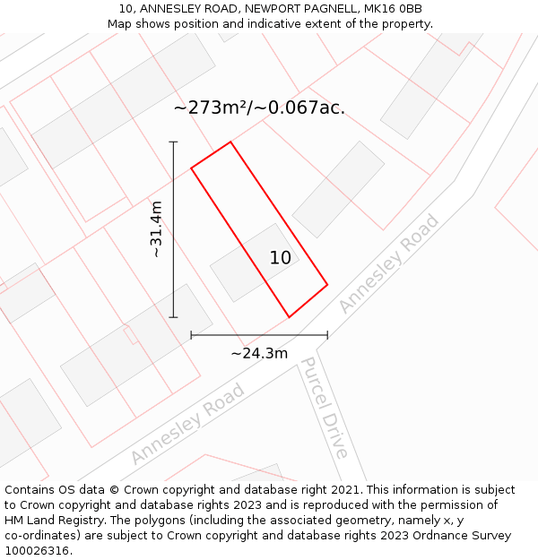 10, ANNESLEY ROAD, NEWPORT PAGNELL, MK16 0BB: Plot and title map