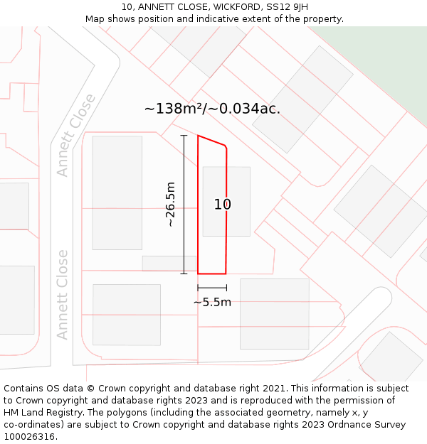 10, ANNETT CLOSE, WICKFORD, SS12 9JH: Plot and title map