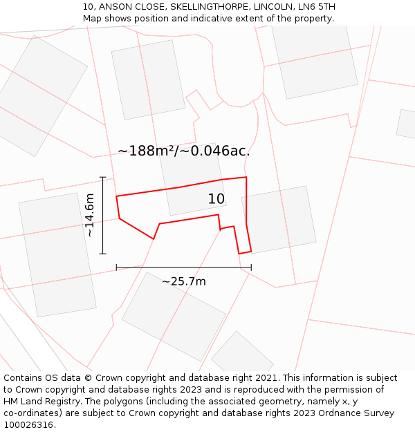 10, ANSON CLOSE, SKELLINGTHORPE, LINCOLN, LN6 5TH: Plot and title map