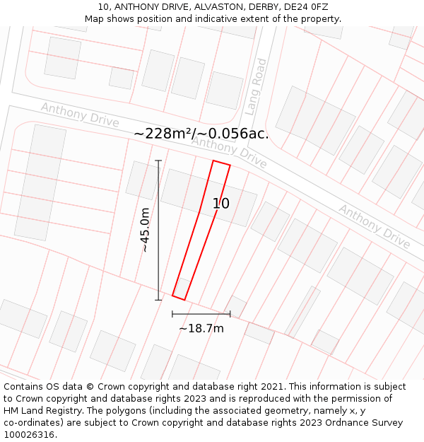10, ANTHONY DRIVE, ALVASTON, DERBY, DE24 0FZ: Plot and title map