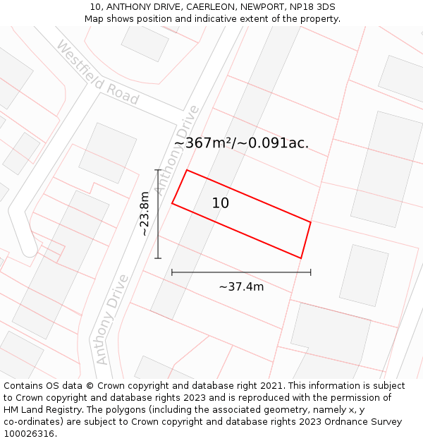 10, ANTHONY DRIVE, CAERLEON, NEWPORT, NP18 3DS: Plot and title map