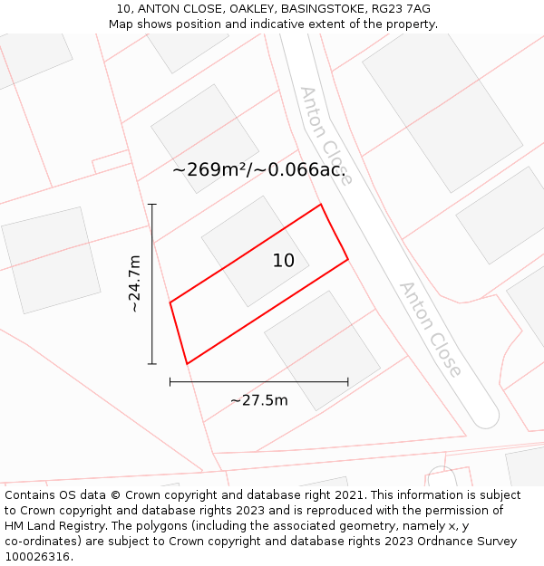 10, ANTON CLOSE, OAKLEY, BASINGSTOKE, RG23 7AG: Plot and title map