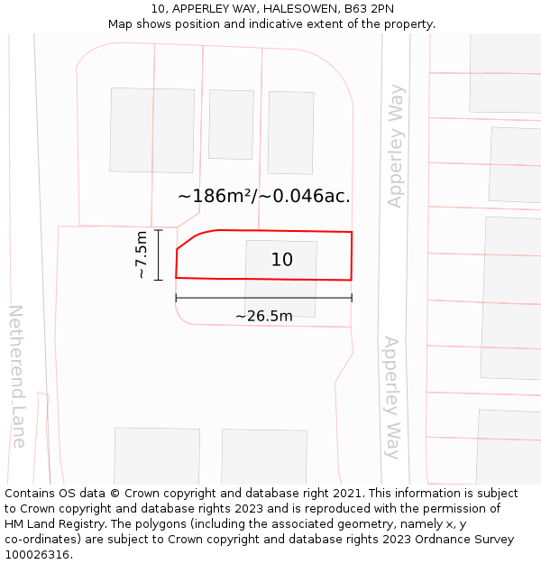 10, APPERLEY WAY, HALESOWEN, B63 2PN: Plot and title map