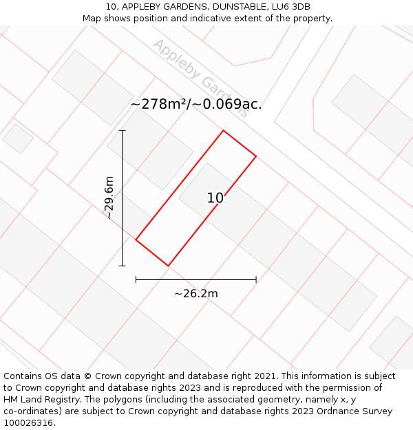 10, APPLEBY GARDENS, DUNSTABLE, LU6 3DB: Plot and title map