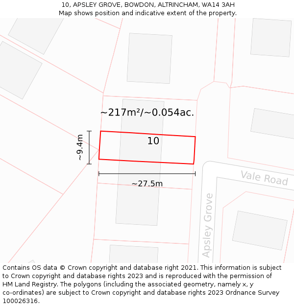 10, APSLEY GROVE, BOWDON, ALTRINCHAM, WA14 3AH: Plot and title map