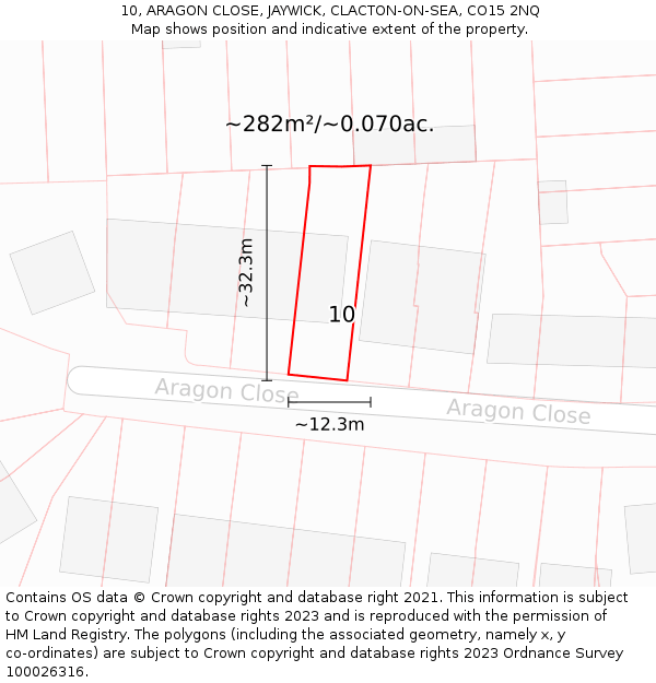10, ARAGON CLOSE, JAYWICK, CLACTON-ON-SEA, CO15 2NQ: Plot and title map