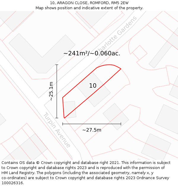 10, ARAGON CLOSE, ROMFORD, RM5 2EW: Plot and title map