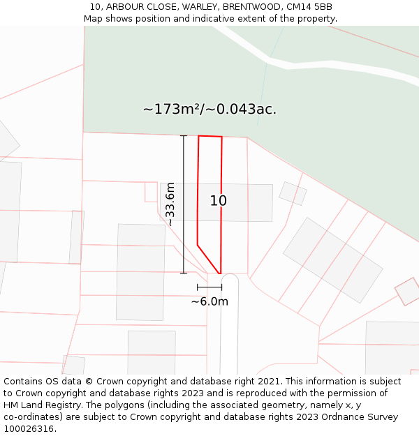 10, ARBOUR CLOSE, WARLEY, BRENTWOOD, CM14 5BB: Plot and title map