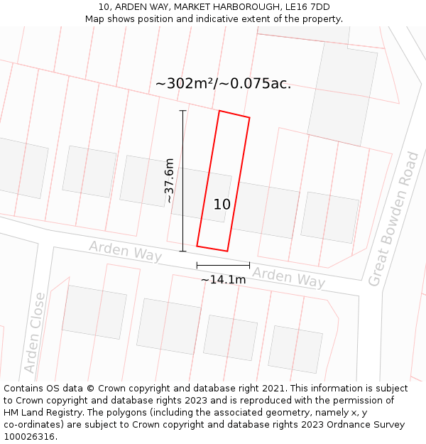 10, ARDEN WAY, MARKET HARBOROUGH, LE16 7DD: Plot and title map