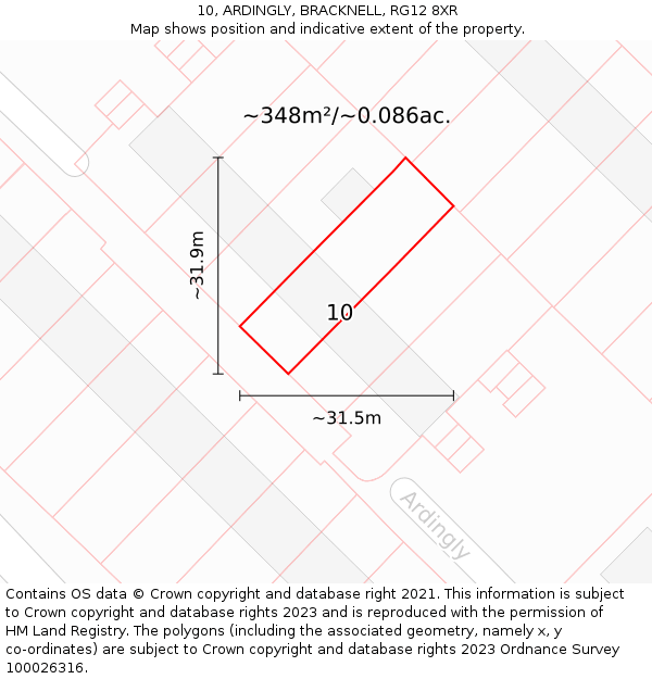 10, ARDINGLY, BRACKNELL, RG12 8XR: Plot and title map