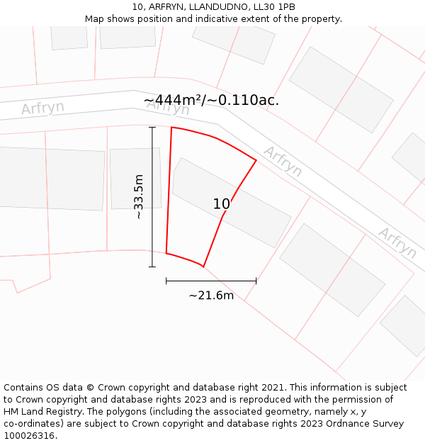10, ARFRYN, LLANDUDNO, LL30 1PB: Plot and title map