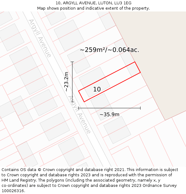 10, ARGYLL AVENUE, LUTON, LU3 1EG: Plot and title map