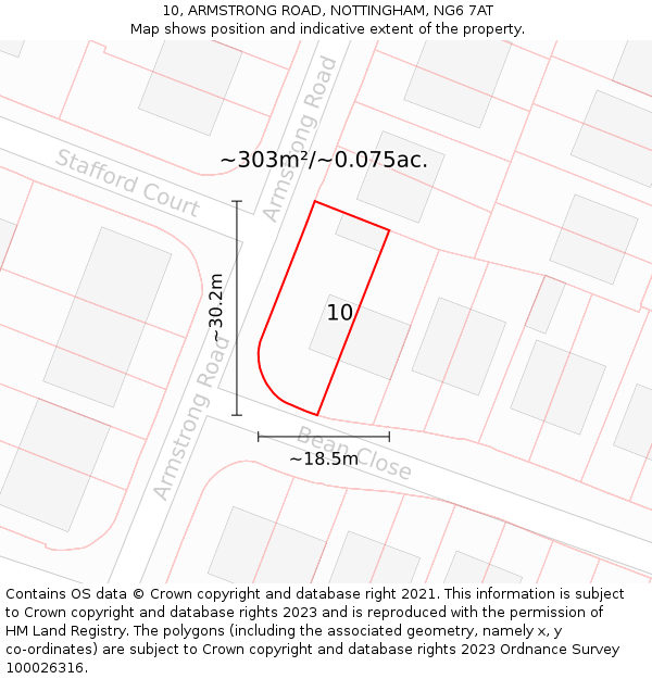 10, ARMSTRONG ROAD, NOTTINGHAM, NG6 7AT: Plot and title map
