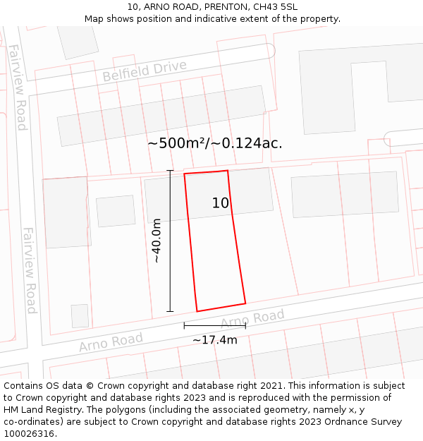 10, ARNO ROAD, PRENTON, CH43 5SL: Plot and title map
