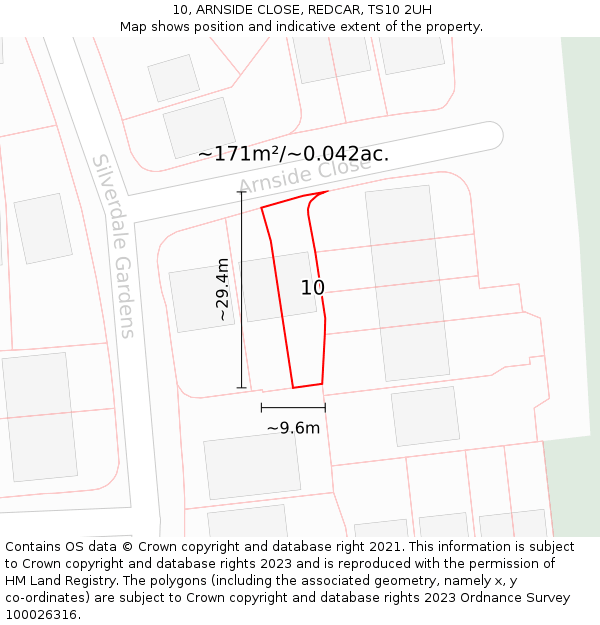 10, ARNSIDE CLOSE, REDCAR, TS10 2UH: Plot and title map