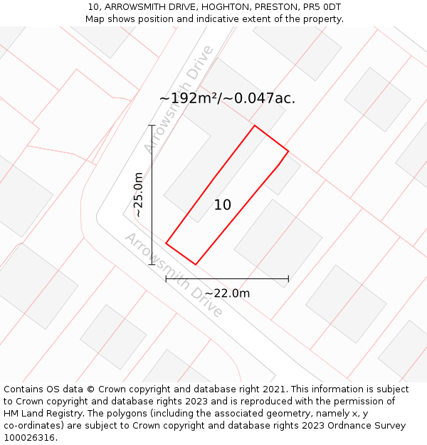 10, ARROWSMITH DRIVE, HOGHTON, PRESTON, PR5 0DT: Plot and title map