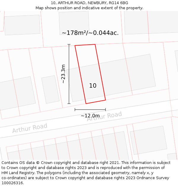 10, ARTHUR ROAD, NEWBURY, RG14 6BG: Plot and title map