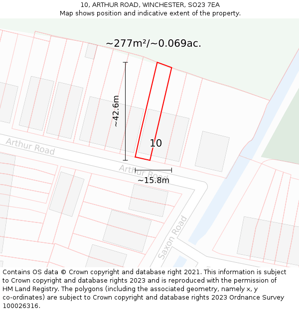 10, ARTHUR ROAD, WINCHESTER, SO23 7EA: Plot and title map