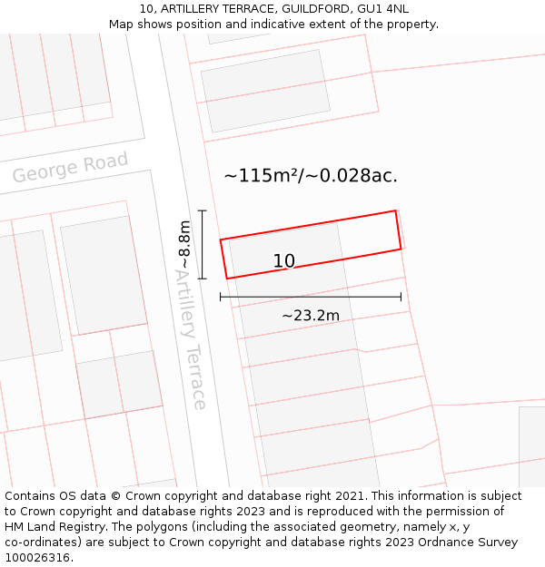 10, ARTILLERY TERRACE, GUILDFORD, GU1 4NL: Plot and title map