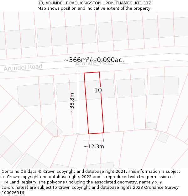 10, ARUNDEL ROAD, KINGSTON UPON THAMES, KT1 3RZ: Plot and title map