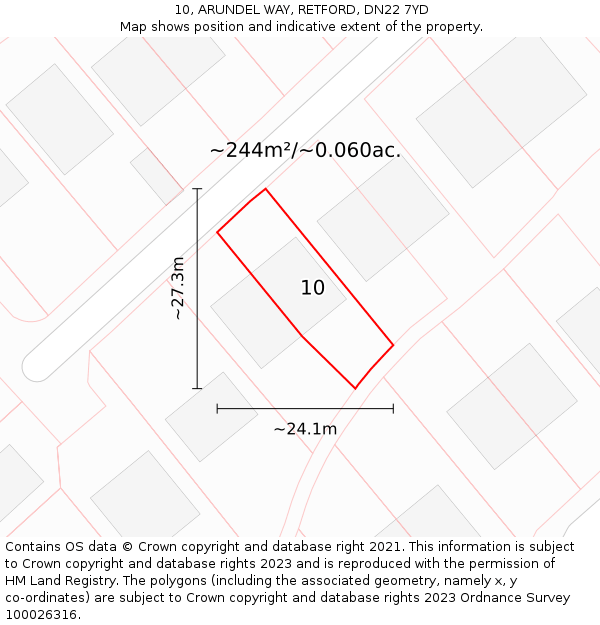 10, ARUNDEL WAY, RETFORD, DN22 7YD: Plot and title map