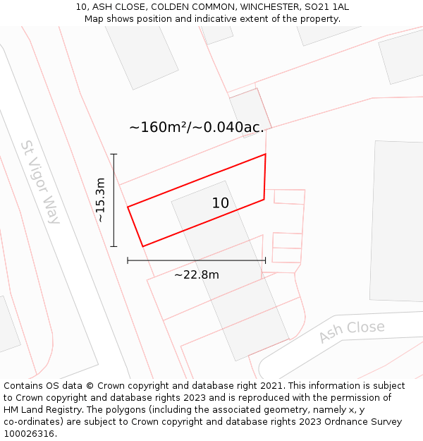 10, ASH CLOSE, COLDEN COMMON, WINCHESTER, SO21 1AL: Plot and title map
