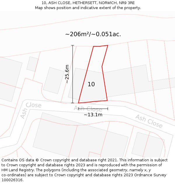 10, ASH CLOSE, HETHERSETT, NORWICH, NR9 3RE: Plot and title map