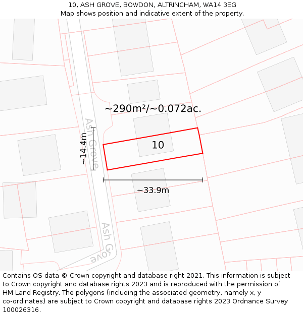 10, ASH GROVE, BOWDON, ALTRINCHAM, WA14 3EG: Plot and title map