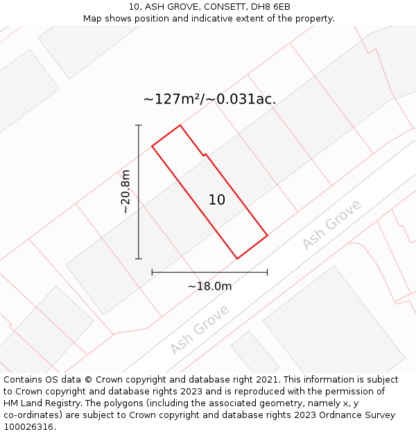 10, ASH GROVE, CONSETT, DH8 6EB: Plot and title map