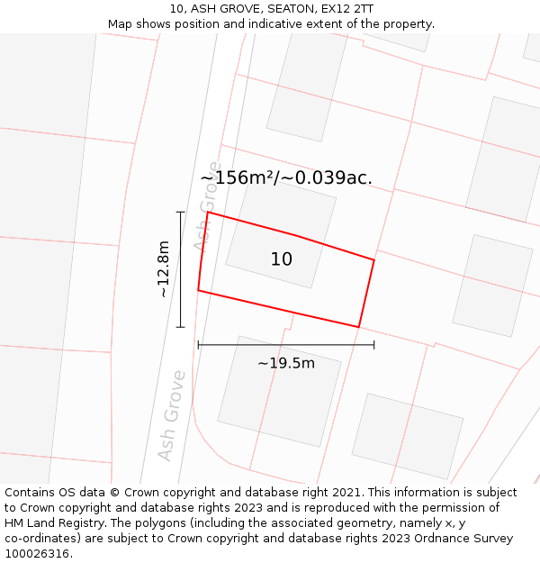 10, ASH GROVE, SEATON, EX12 2TT: Plot and title map