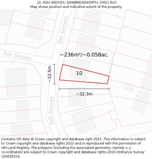 10, ASH GROVES, SAWBRIDGEWORTH, CM21 9LN: Plot and title map