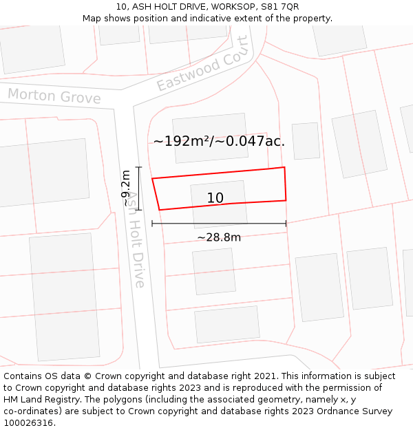 10, ASH HOLT DRIVE, WORKSOP, S81 7QR: Plot and title map