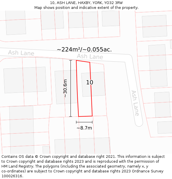 10, ASH LANE, HAXBY, YORK, YO32 3RW: Plot and title map