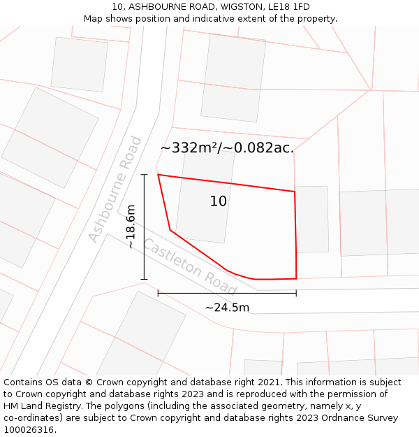 10, ASHBOURNE ROAD, WIGSTON, LE18 1FD: Plot and title map