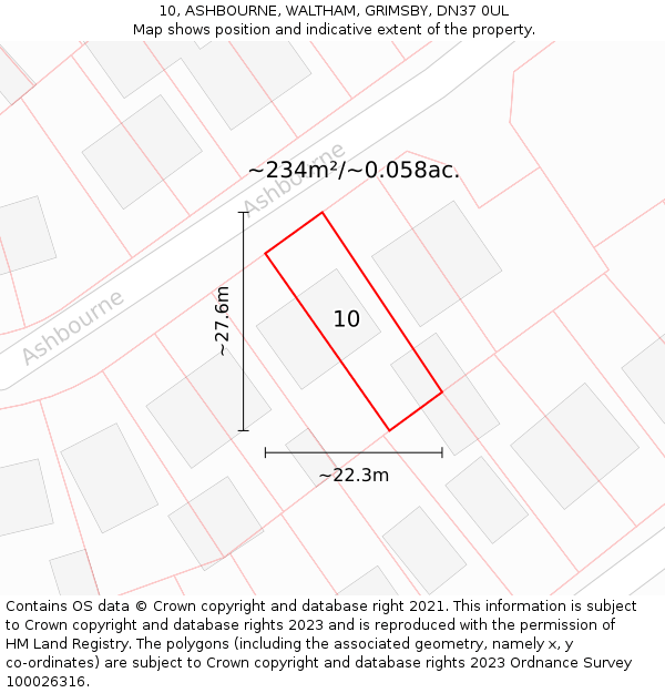 10, ASHBOURNE, WALTHAM, GRIMSBY, DN37 0UL: Plot and title map
