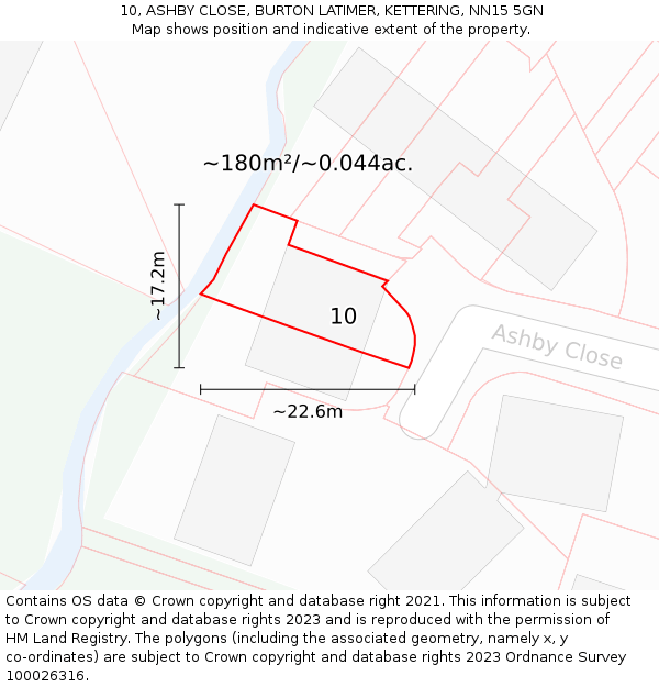10, ASHBY CLOSE, BURTON LATIMER, KETTERING, NN15 5GN: Plot and title map