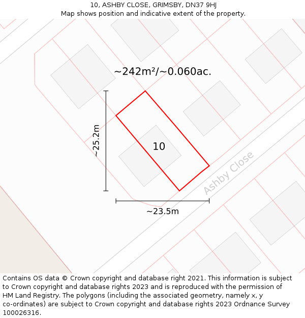 10, ASHBY CLOSE, GRIMSBY, DN37 9HJ: Plot and title map