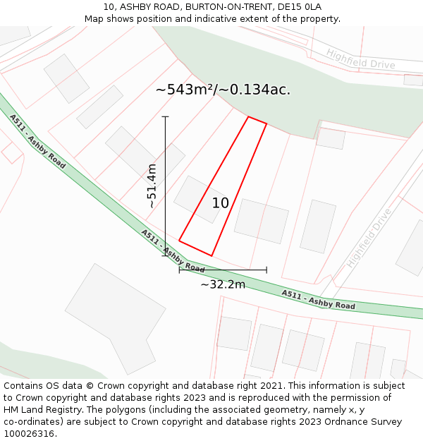 10, ASHBY ROAD, BURTON-ON-TRENT, DE15 0LA: Plot and title map
