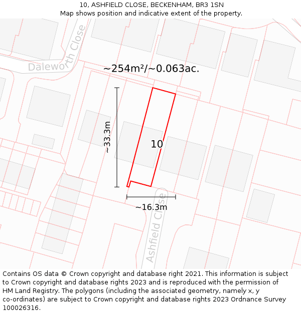 10, ASHFIELD CLOSE, BECKENHAM, BR3 1SN: Plot and title map