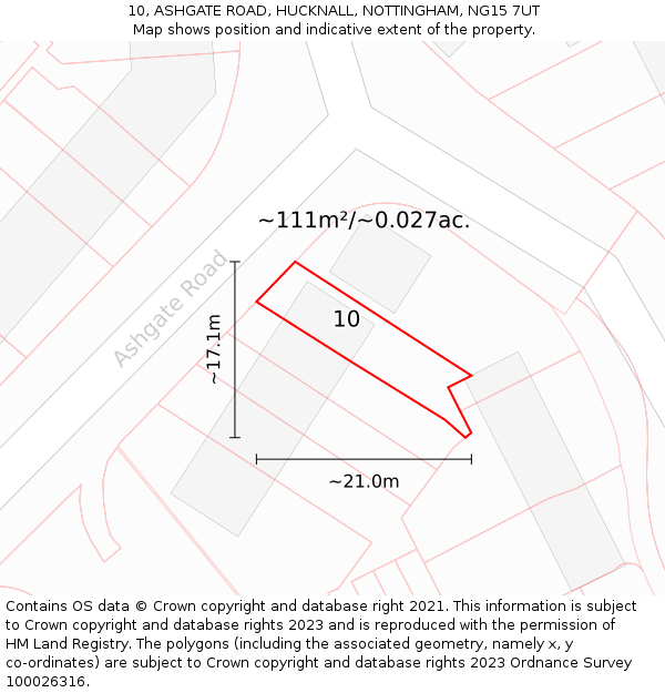 10, ASHGATE ROAD, HUCKNALL, NOTTINGHAM, NG15 7UT: Plot and title map