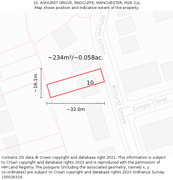 10, ASHURST GROVE, RADCLIFFE, MANCHESTER, M26 1UL: Plot and title map