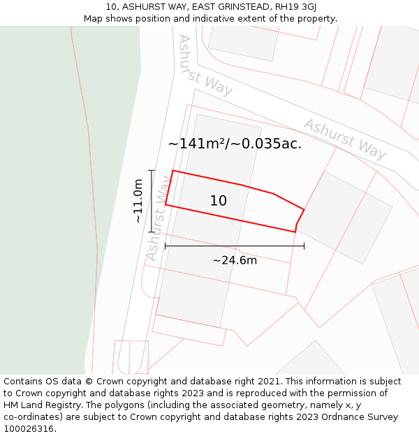 10, ASHURST WAY, EAST GRINSTEAD, RH19 3GJ: Plot and title map