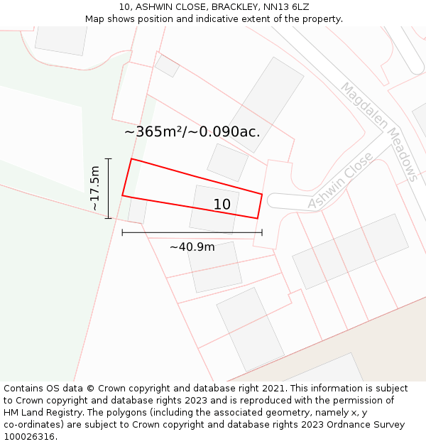 10, ASHWIN CLOSE, BRACKLEY, NN13 6LZ: Plot and title map