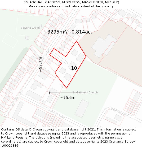 10, ASPINALL GARDENS, MIDDLETON, MANCHESTER, M24 2UQ: Plot and title map