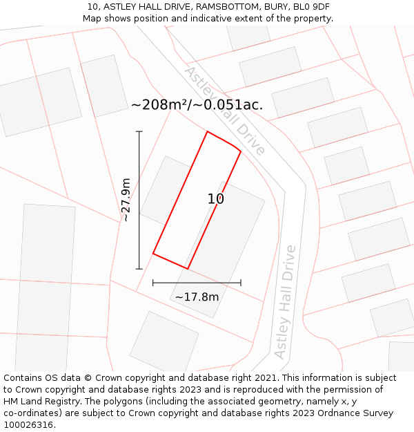 10, ASTLEY HALL DRIVE, RAMSBOTTOM, BURY, BL0 9DF: Plot and title map