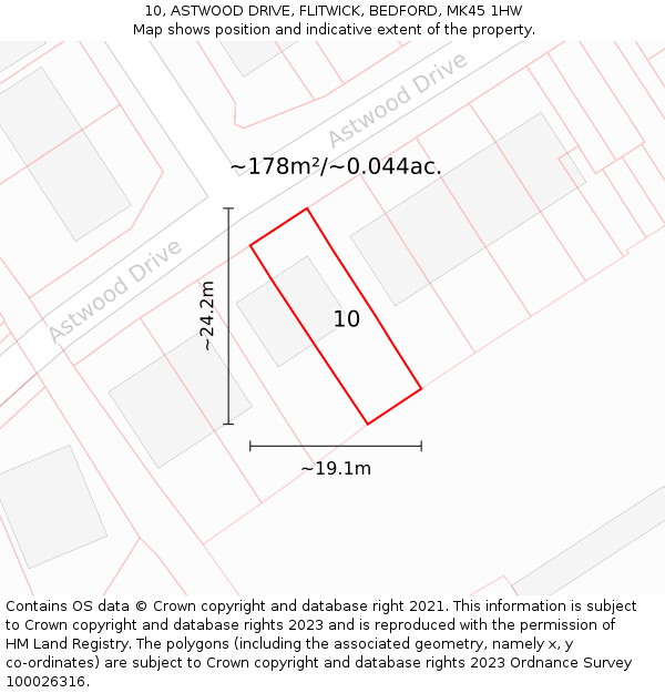 10, ASTWOOD DRIVE, FLITWICK, BEDFORD, MK45 1HW: Plot and title map