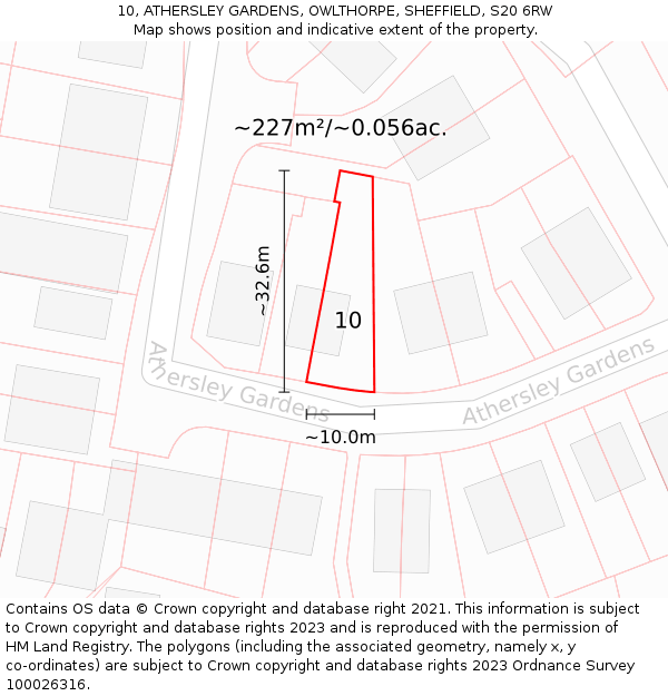 10, ATHERSLEY GARDENS, OWLTHORPE, SHEFFIELD, S20 6RW: Plot and title map