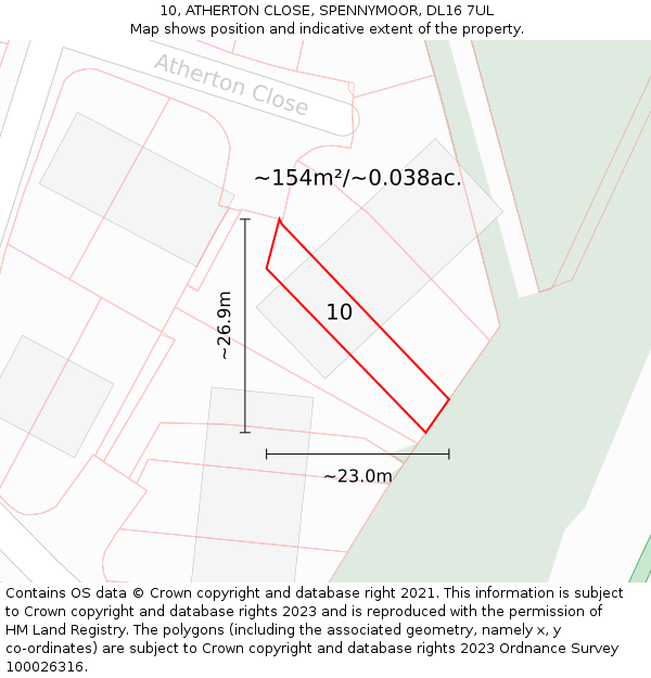 10, ATHERTON CLOSE, SPENNYMOOR, DL16 7UL: Plot and title map