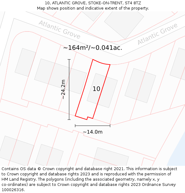 10, ATLANTIC GROVE, STOKE-ON-TRENT, ST4 8TZ: Plot and title map