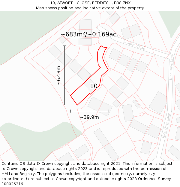 10, ATWORTH CLOSE, REDDITCH, B98 7NX: Plot and title map